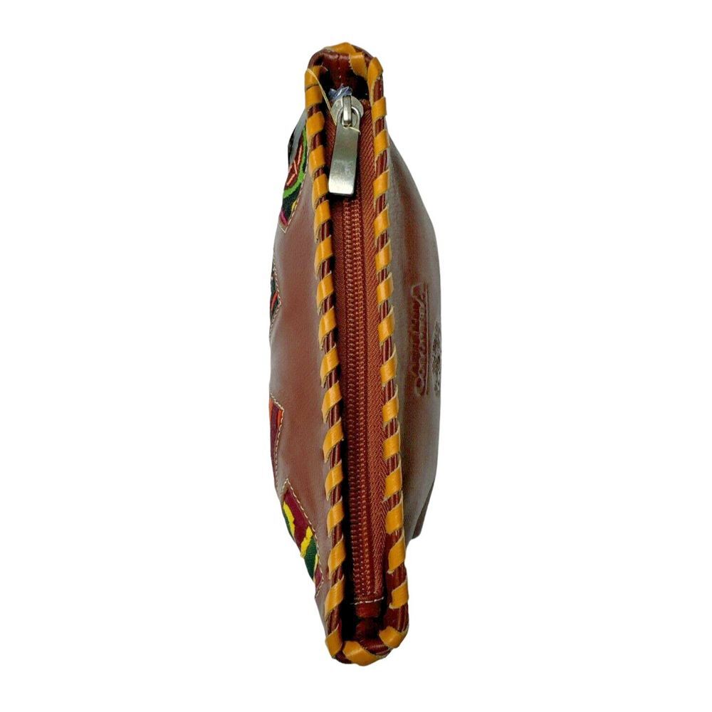Arte Kuna Colombia 100% Leather Zippered Makeup Bag with 4 Square Mola‎ Design - Picture 6 of 7
